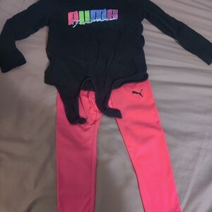 Puma Black Graphic Bodysuit with Neon Pink Leggings